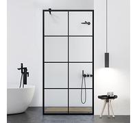 Aqua Class Black, Model Mode, Size 110 cm from 50/60/70/80/90/100/110/120, Walk in Shower Screen, 6 mm Clear Glass, with Nano Coated Sandblasted Pattern (110x195 cm)