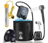 AQUA-D Portable Shower Kit, Upgraded Pump 8000mAh With 20L Foldable Bucket And Heater, For Camping, Car Wash, Pet Wash, Travel, Garden Water - Free Filter, Loofah, Face Towel And Small Shower Nozzle