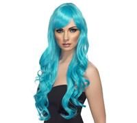 Aqua Desrire Wig Ladies Halloween Long Curly Blue Wig Fancy Dress Accessory