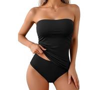 Aqua Eve Bandeau Swimsuits for Women Two Piece Bathing Suits Ruched Tummy Control Tankini Sets Strapless Swimwear, Black, 22