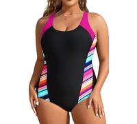 Aqua Eve Plus Size Swimsuits Athletic One Piece Bathing Suit for Women Tummy Control Slimming Swimwear, Pink and Blue Stripe, 26 Plus
