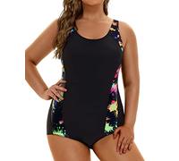Aqua Eve Plus Size Swimsuits Athletic One Piece Bathing Suit for Women Tummy Control Slimming Swimwear, Colorful Black, 22 Plus