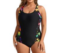 Aqua Eve Plus Size Swimsuits Athletic One Piece Bathing Suit for Women Tummy Control Slimming Swimwear, Colorful Black, 16 Plus