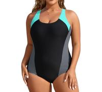 Aqua Eve Plus Size Swimsuits Athletic One Piece Bathing Suit Swimming Costume for Women Tummy Control Slimming Swimwear, Green Gray and Black, 22 Plus