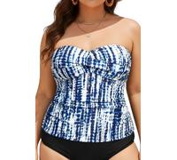 Aqua Eve Plus Size Tankini Top Only Bandeau Swim Top Strapless Swimsuit Top Twist Front Bathing Suit Top No Bottom, Blue Tie Dye, 22 Plus