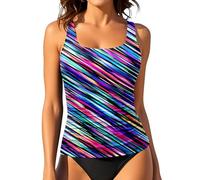 Aqua Eve Tankini Tops for Women Swimwear Top Only Tummy Control Bathing Suit Top No Bottom (Available in Plus), Color Striped, XXL