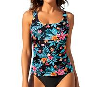 Aqua Eve Tankini Tops for Women Swimwear Top Only Tummy Control Bathing Suit Top No Bottom (Available in Plus), Black Floral, XL