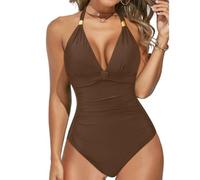 Aqua Eve Tummy Control Swimsuits for Women One Piece Bathing Suit Push Up Slimming Swimwear, Brown, Large