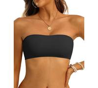 Aqua Eve Women Strapless Bikini Top Only Bandeau Swim Top Tube Top Swimsuit, Solid Black, XS