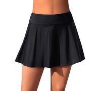 Aqua Eve Women Swim Skirt Tummy Control Swimsuit Skirt High Waisted Bathing Suit Bottom, Black, X-Large