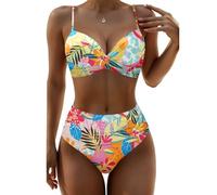 Aqua Eve Women Underwire Bikini High Waisted Bathing Suit Tummy Control Two Piece Swimsuit, Colorful Floral, XL