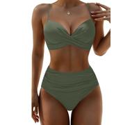 Aqua Eve Women Underwire Bikini High Waisted Bathing Suit Tummy Control Two Piece Swimsuit, Olive Green, Medium