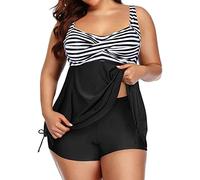 Aqua Eve Women's Plus Size Tankini Swimsuit Two Piece Flowy Swimdress Bathing Suits with Shorts, Black and White Stripes, 18 Große Größen