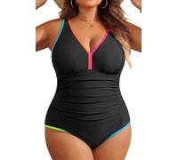 Aqua Eve Women's Ulia One Piece Swimsuit (Pack of 1) | Chic V Neck, unremovable cups for lift, ruched tummy control, colorblock style, full lining with full coverage