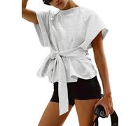 Aqua Evei Women's Summer Short Sleeves Tee T Shirt Crewneck Tie Knot Tops Sweatshirt (M,Off-White)
