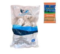 Aqua Feast 8/12 King Prawns 1Kg with Rajah Fish Seasoning 100Gr - H-Q frozen prawns for gourmet dishes