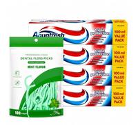 Aqua-Fresh Toothpaste Original Pack of 4 Multipack - Complete Care Fluoride Toothpaste Bundled with WinKido 100 Dental Floss Sticks - Cavity Protection & Fresh Breath Oral Care Set