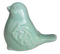 Aqua Glazed Ceramic Bird Figurine, Bird Statue, French Country Garden Cottage Bird Ornaments, Home Decor Accents Collectible Bird Figurine