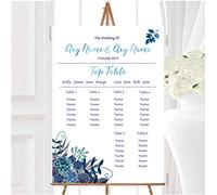 Aqua Green & Blue Watercolour Florals Personalised Wedding Seating Table Plan
