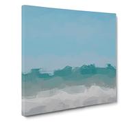 Aqua Green Horizon in Abstract Modern Canvas Wall Art Print Ready to Hang, Framed Picture for Living Room Bedroom Home Office Décor, 20x20 Inch (50x50 cm)