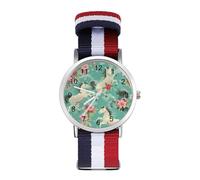 Aqua Green Horse Floral Sport Watch for Men Women Nylon Strap Wrist Watch Analog Quartz Watch