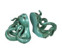Aqua Green Octopus Bookends Set of 2 - Coastal Nautical Polyresin Wall Decor for Bookshelves, Office, Bedroom, Living Room, Beach House, Animal Ocean Themed, Felt Pad Feet, Unique Gift for Book Lovers