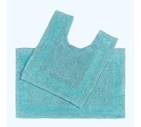 HOMESCAPES Bath Mat Set, Luxury 1600gsm Extra Soft 100% Cotton, Reversible Bathroom Mat Sets 2 Piece, Washable, Non-Slip, Super Absorbent, Quick-Dry, Aqua Blue Bathroom Rug with Toilet Rug