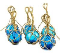 Aqua Japanese Glass Floats 2" | Nautical Rope Ball | Beach House Decor | Glass Buoys for Ocean Room Decor (6 Pack)