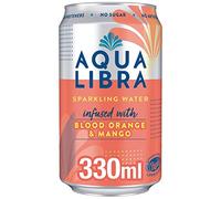 AQUA Libra Sparkling Sugar-Free Fruit Water, No Calories, Blood Orange and Mango, 330ml, Pack of 10 Cans, 330ml (Pack of 10)