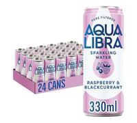 AQUA Libra Sparkling Sugar-Free Fruit Water, No Calories, Raspberry and Blackcurrant, 330 ml, Pack of 24