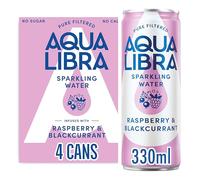 AQUA Libra Sparkling Sugar-Free Fruit Water, No Calories, Raspberry and Blackcurrant, 330 ml, Pack of 4 Cans