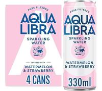 Aqua-Libra Sparkling Water Cucumber, 330ml Cans (Pack of 4), Flavoured Sparkling Water, Sugar Free, Zero Calories (Watermelon & Strawberry)