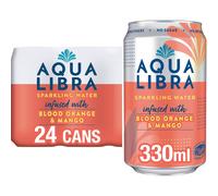 AQUA Libra Sparkling Water, Sugar-Free Fruit Water, No Sugar, No Calories, Blood Orange and Mango, 330 ml (Pack of 24)