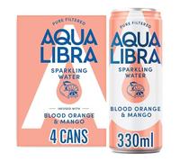 AQUA Libra Sparkling Water, Sugar Free Fruit Water, No Sugar, No Calories, Blood Orange & Mango, 330 ml, Pack of 4 Cans