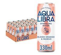AQUA Libra Sparkling Water, Sugar Free Fruit Water, No Sugar, No Calories, Blood Orange & Mango, 330 ml, Pack of 24 Cans