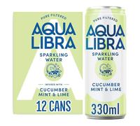 AQUA Libra Sparkling Water, Sugar Free Fruit Water, No Sugar, No Calories, Cucumber, Mint & Lime, 330 ml Pack of 12