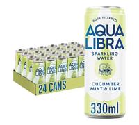 AQUA Libra Sparkling Water, Sugar Free Fruit Water, No Sugar, No Calories, Cucumber, Mint & Lime, 330 ml Pack of 24