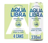 AQUA Libra Sparkling Water, Sugar Free Fruit Water, No Sugar, No Calories, Cucumber, Mint & Lime, 330 ml Pack of 4 Cans