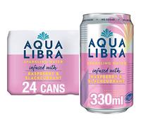 Aqua Libra Sparkling Water, Sugar Free Fruit Water, No Sugar, No Calories, Raspberry and Blackcurrant, 330 ml, Pack of 24 Cans