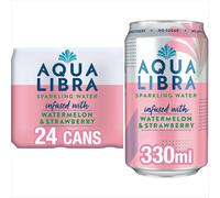 Aqua Libra Sparkling Water, Sugar Free Fruit Water, No Sugar, No Calories, Watermelon & Strawberry, 330 ml, Pack of 24 Cans