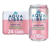 Aqua Libra Sparkling Water, Sugar Free Fruit Water, No Sugar, No Calories, Watermelon & Strawberry, 330 ml, Pack of 24 Cans