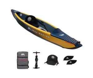 Aqua Marina Tomahawk, AIR-K High Pressure Drop-Stitch Premium Inflatable Kayak, for 1 Person, 375 cm Length, Marine/Yellow