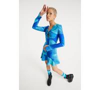 Aqua Mesh Abstract Wire Print Long Sleeve Dress With A Front Cut Out Detail House Of Holland Blue 8
