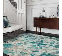 Aqua Modern Easy To Clean Abstract Geometric Rug For Dining Room-120Cm X 170Cm