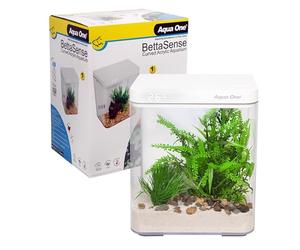 Aqua One Acrylic Betta Sense 9.7L Siamese Fighter Nano Tank, White, with Built in Filter, LCD Thermometer and Light