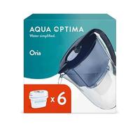 Aqua Optima Oria Water Filter Jug & 6 Evolve+ Filter Cartridge 2.8L Blue - Fridge & Dishwasher Friendly, Easy Fill - Reduces Limescale, Chlorine & Other Impurities - By LAICA (Packaging May Vary)