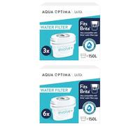 Aqua Optima Evolve+ Water Filter Cartridges, 9 Pack - Fits Brita Jugs & Alternative for Maxtra Filters - Reduces Limescale, Chlorine and Other Impurities - by Laica (Packaging May Vary)
