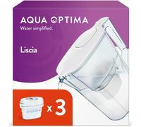 Aqua Optima Liscia Water Filter Jug 3 x 30 Day Evolve+ Filter Cartridges 2.5 Litre Capacity Chlorine Limescale and Impurities White Packaging may vary