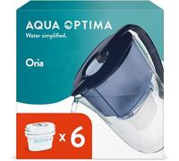 Aqua Optima Oria Water Filter Jug & 6 Evolve+ Filter Cartridge 2.8L Blue - Fridge & Dishwasher Friendly, Easy Fill - Reduces Limescale, Chlorine & Other Impurities - By LAICA (Packaging May Vary)