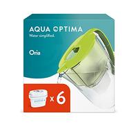 Aqua Optima Oria Water Filter Jug & 6 x 30 Day Evolve+ Filter Cartridge, 2.8 Litre Capacity, for Reduction of Microplastics, Chlorine, Limescale and Impurities, Green